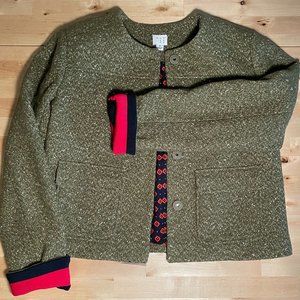 Green and Metallic Gold Tweed Cropped Jacket